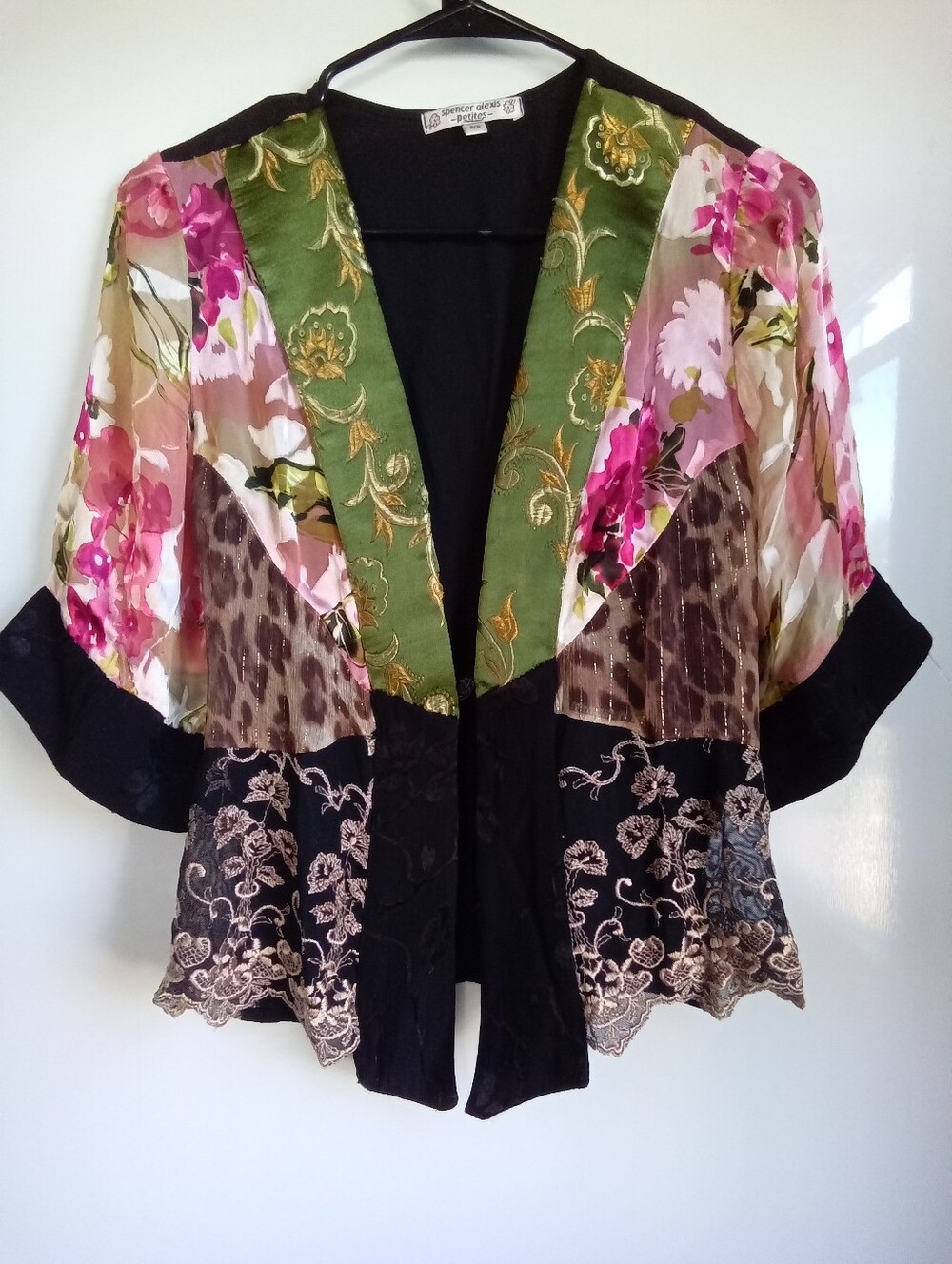 Spencer Alexis Patchwork Kimono Blouse in Green & Pink